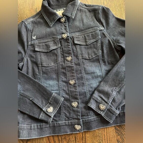 Brighton Vintage Denim Jean Jacket Embellished Silver Heart Snap Front Women's L - Picture 4 of 13